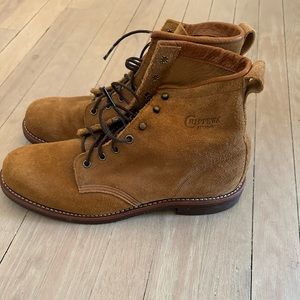 Chippewa x J.Crew mens boots size 11D in brown suede, like new—only worn once.